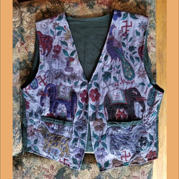 Rare, vintage 80s, vest  embroidered animals, cotton, unisex L, XL, handmade - Picture 3 of 5